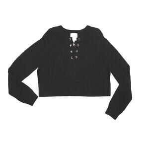 NEW Avec les Filles (Macy's) Black Crop Lace Up Sweater | XL  NWT